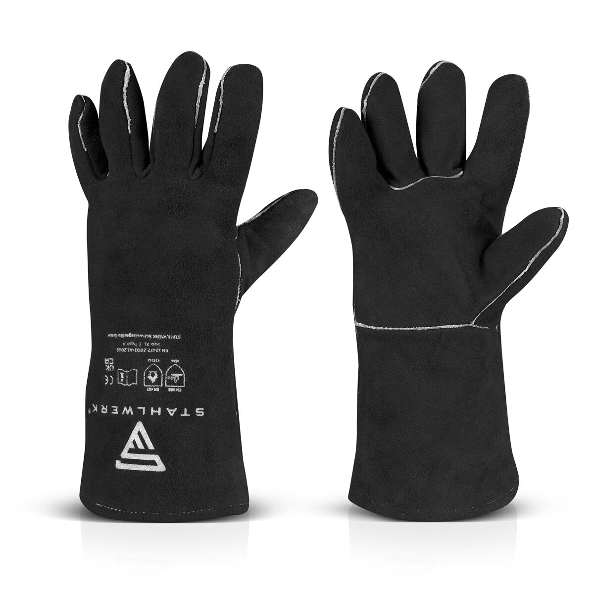 Guantes de protección para soldadura STAHLWERK, guantes de protección térmica extra resistentes Guantes de trabajo | Guantes de soldadura | Guantes resistentes al calor fabricados en serraje de alta calidad para soldadura y corte por plasma.