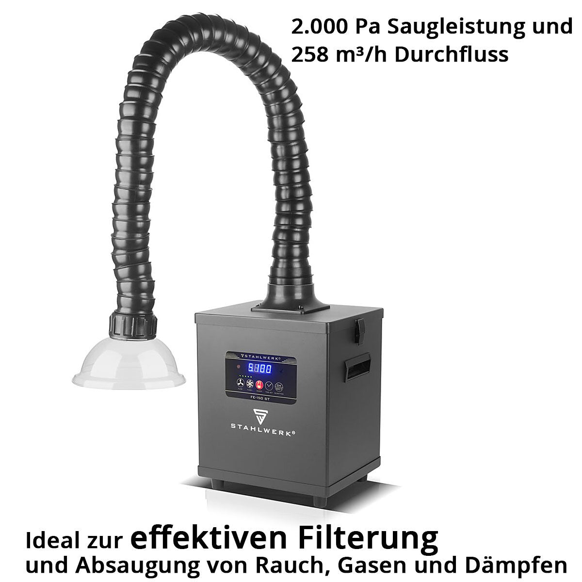 Désenfumage STAHLWERK FE-150 ST avec triple filtre et système d'aspiration 150 W | Absorbeur de fumée | Évent de fumée | Extraction des fumées de soudage et de brasage pour filtrer et extraire les fumées, les gaz et les vapeurs