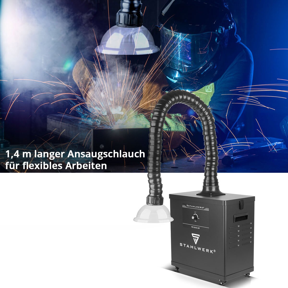 Désenfumage STAHLWERK FE-210 ST avec triple filtre et système d'aspiration 210 W | Absorbeur de fumée | Évent de fumée | Extraction des fumées de soudage et de brasage pour filtrer et extraire les fumées, les gaz et les vapeurs