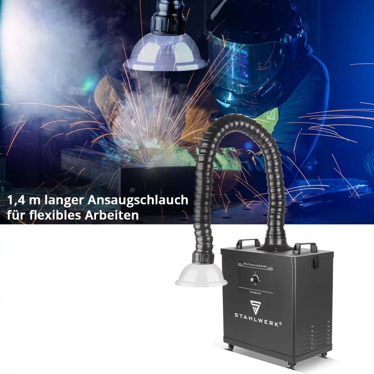 STAHLWERK Rauchabsaugung FE-300 ST | 300 Watt starke Absauganlage mit 3-fach-Filter | Sicherer Rauchabsorber und Rauchabzug | Schweißrauch- und Lötabsaugung zur Filterung von Rauch, Gasen und Dämpfen