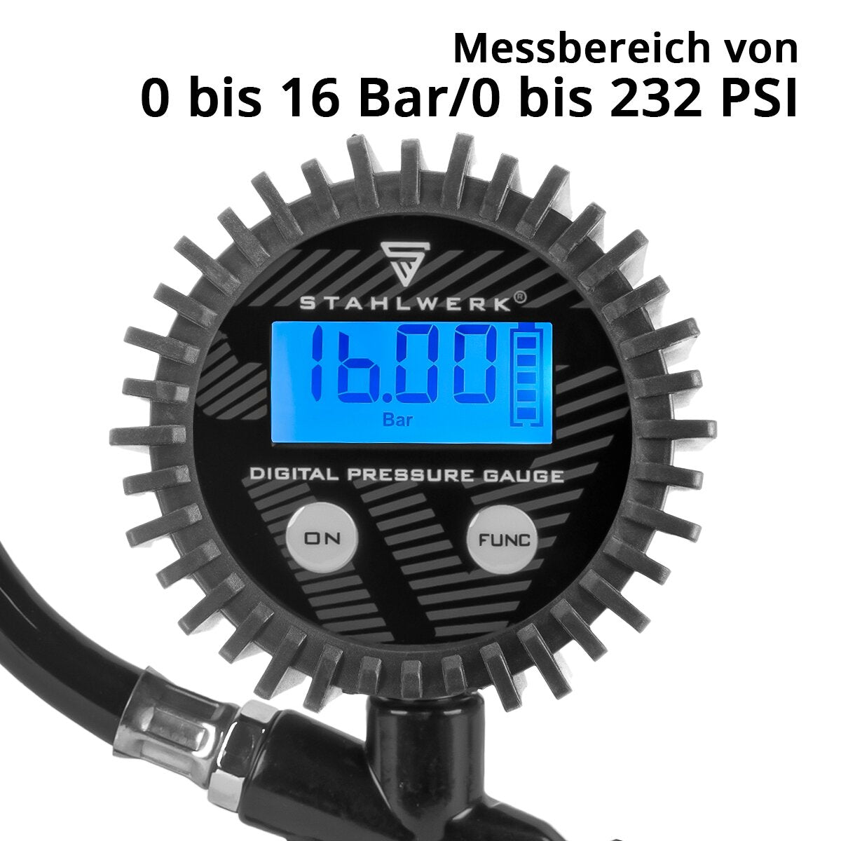 STAHLWERK digital compressed air tire inflation gun DRD-16 ST | Compressed air tire inflator with digital pressure gauge | Tire pressure gauge for cars, trucks, motorcycles, bicycles | Measuring range 0-16 Bar / 0-232 PSI