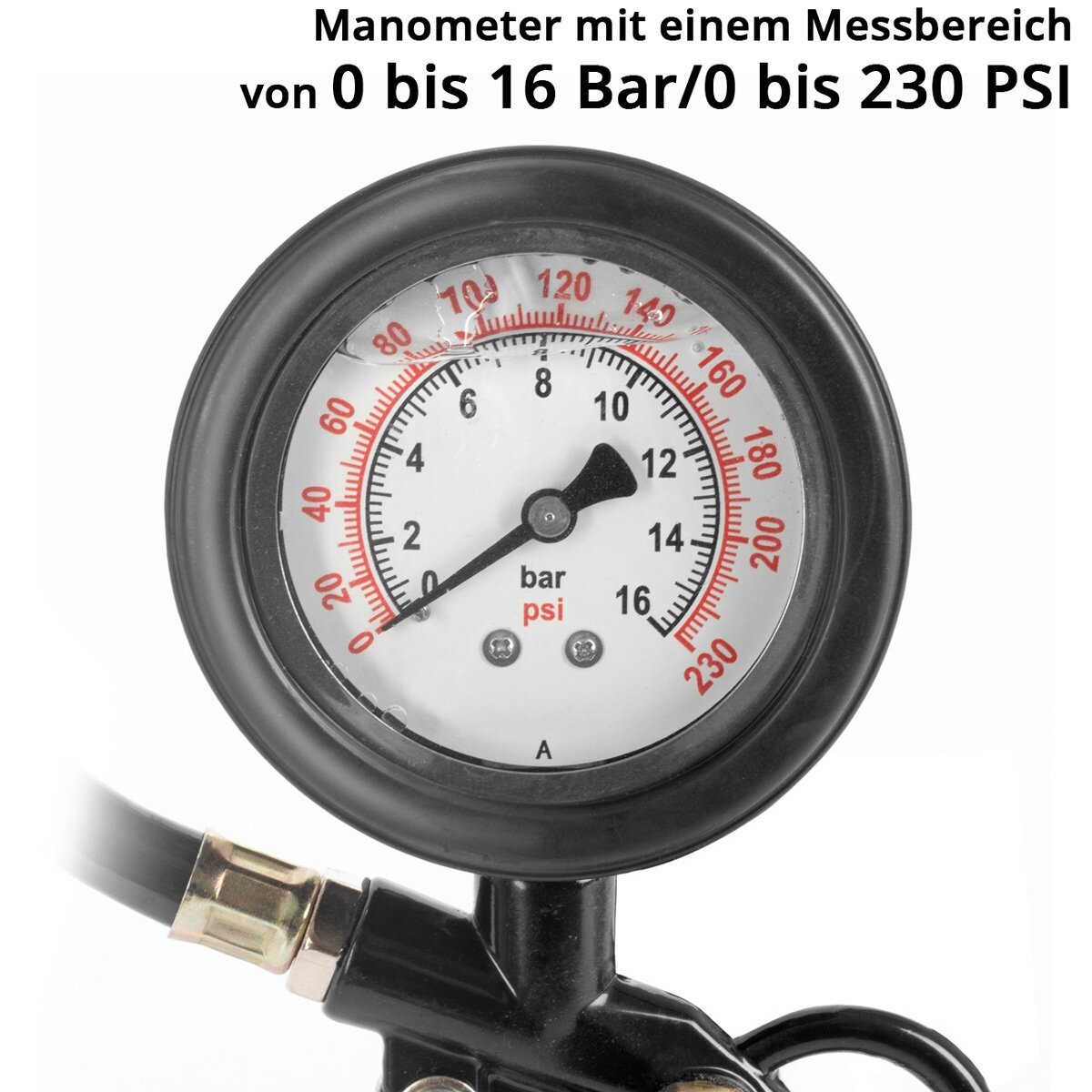 Pistola para inflar neumáticos de aire comprimido STAHLWERK DRA-161 ST | Inflador de neumáticos de aire comprimido con manómetro | Manómetro de neumáticos 2 en 1 para coches, camiones, motos, bicicletas | Rango de medición 0 a 16 bar/ 0 a 230 PSI