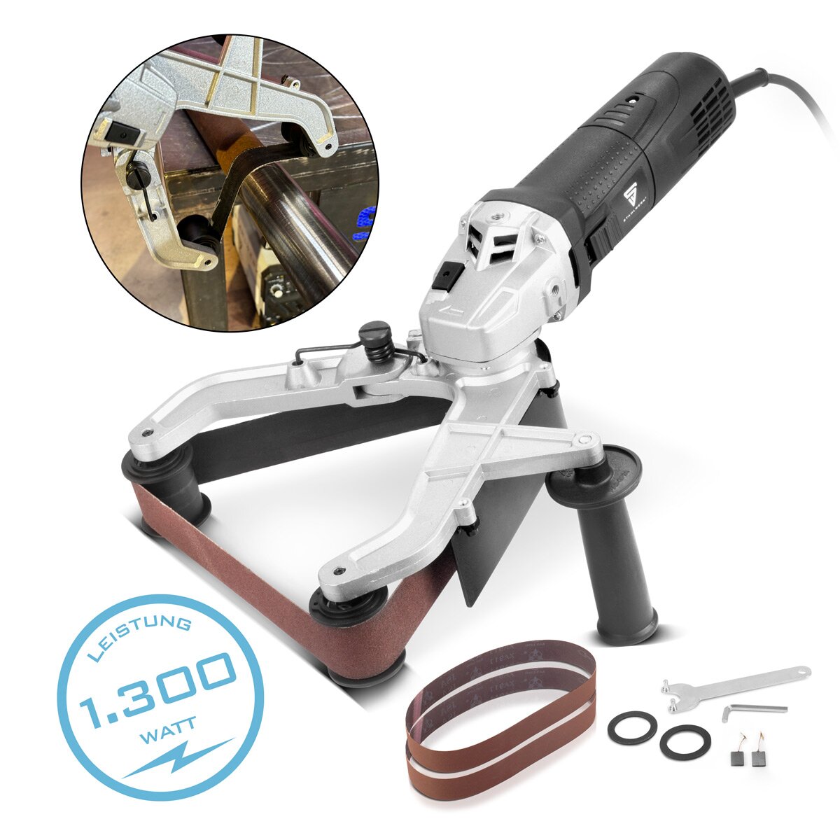Lijadora de cinta para tubos STAHLWERK RS-1300 ST con 1.300 W y 1.100 - 3.200 rpm para cintas de lijado de 760 mm | Lijadora para tubos | Rectificadora | Molinillo | Lijadora de banda para desbastar, pulir y desbarbar