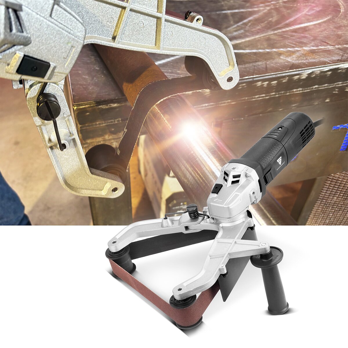 Lijadora de cinta para tubos STAHLWERK RS-1300 ST con 1.300 W y 1.100 - 3.200 rpm para cintas de lijado de 760 mm | Lijadora para tubos | Rectificadora | Molinillo | Lijadora de banda para desbastar, pulir y desbarbar