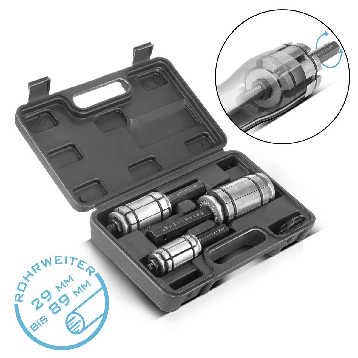 STAHLWERK pipe expander set 29-89 mm 3-piece exhaust pipe expander set | Pipe expander | Exhaust pipe former | Pipe spreader | Automotive tool for exhaust systems