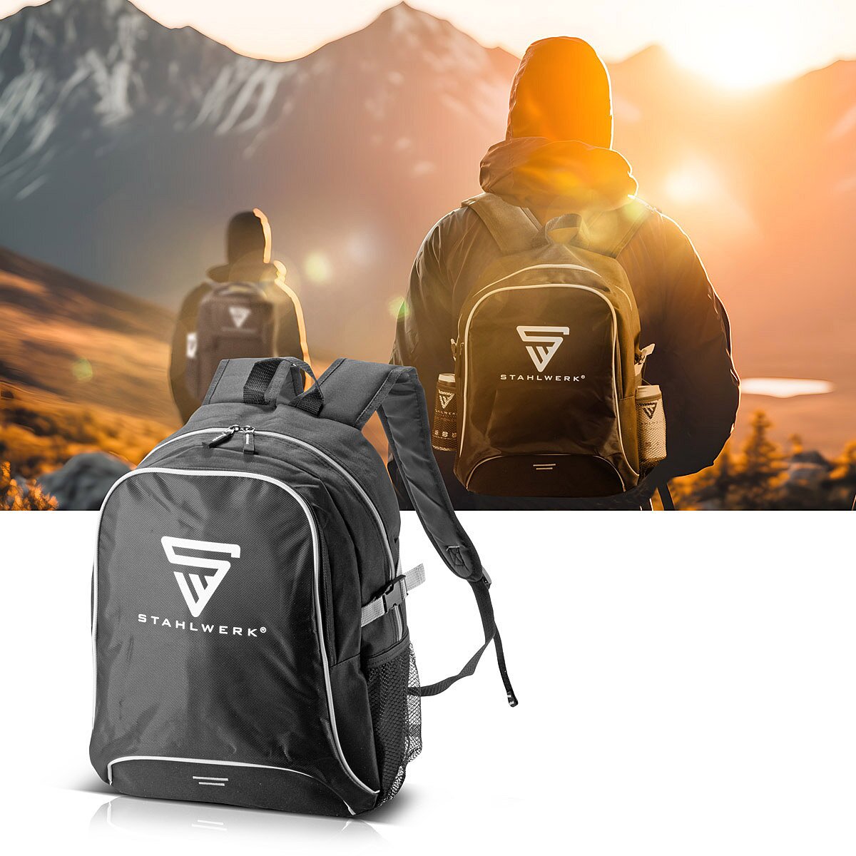 STAHLWERK Practical leisure backpack 27 liters, sports backpack made of robust and water-repellent ripstop polyester, daypack | Hand luggage | Travel backpack with two large compartments