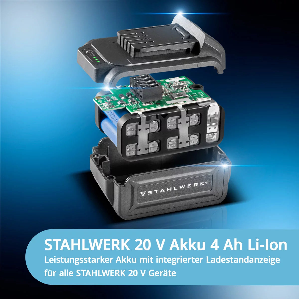 Scie alternative sans fil STAHLWERK BRS-20 ST scie alternative / scie sauteuse / scie universelle avec 20 volts, batterie Li-ion 4 Ah, mandrin sans clé, régime de ralenti 0-2600 tr/min, longueur de course 28 mm