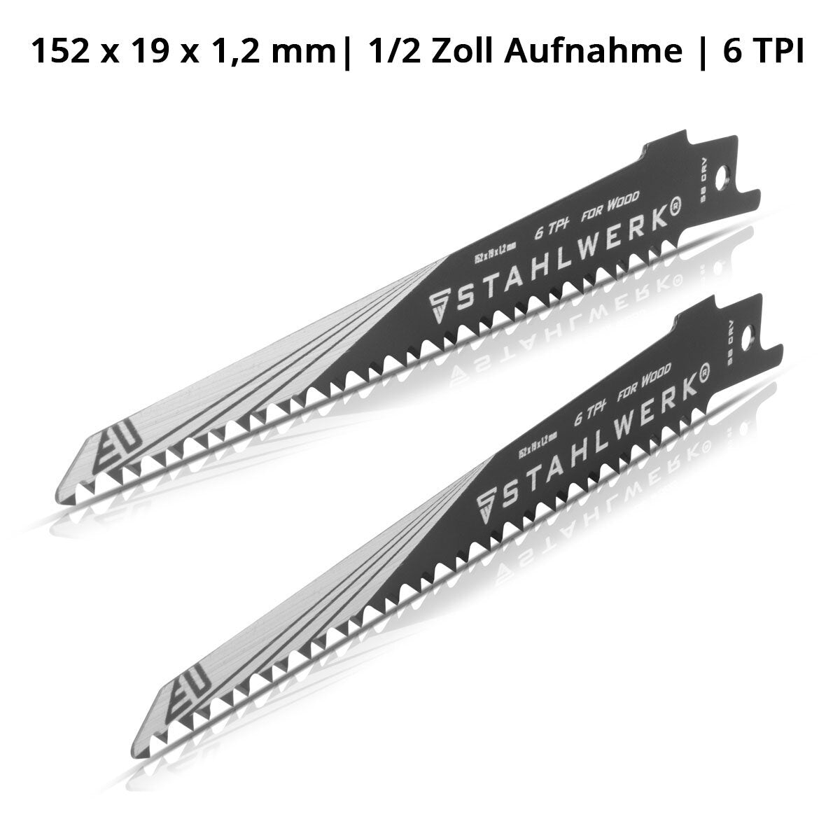 STAHLWERK wood saw blade set of 2 150 x 19 x 1.2 mm long life reciprocating saw blades | Reciprocating saw blades with 1/2 inch holder and 6 TPI for reciprocating saws | Reciprocating saws | Jigsaws