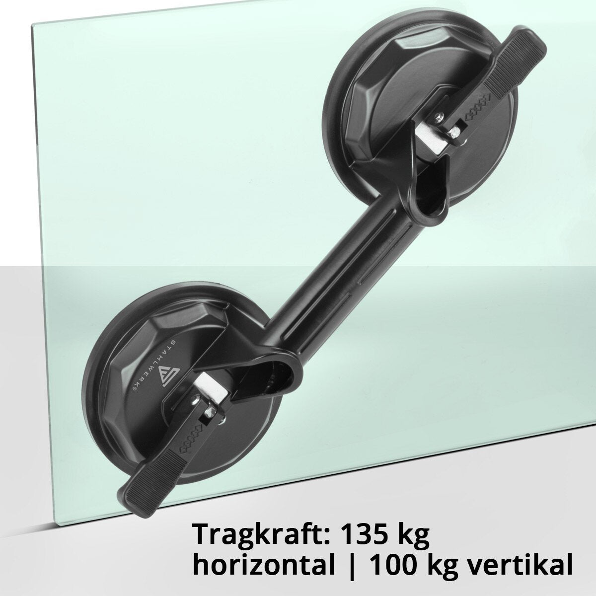 STAHLWERK double suction lifter with 135 kg load capacity and 2 x 12.5 cm | 5" diameter vacuum lifter | glass lifter | tile lifter | window lifter | suction holder | suction handle | glass suction cup for glass, tiles, sheets, furniture and laminate
