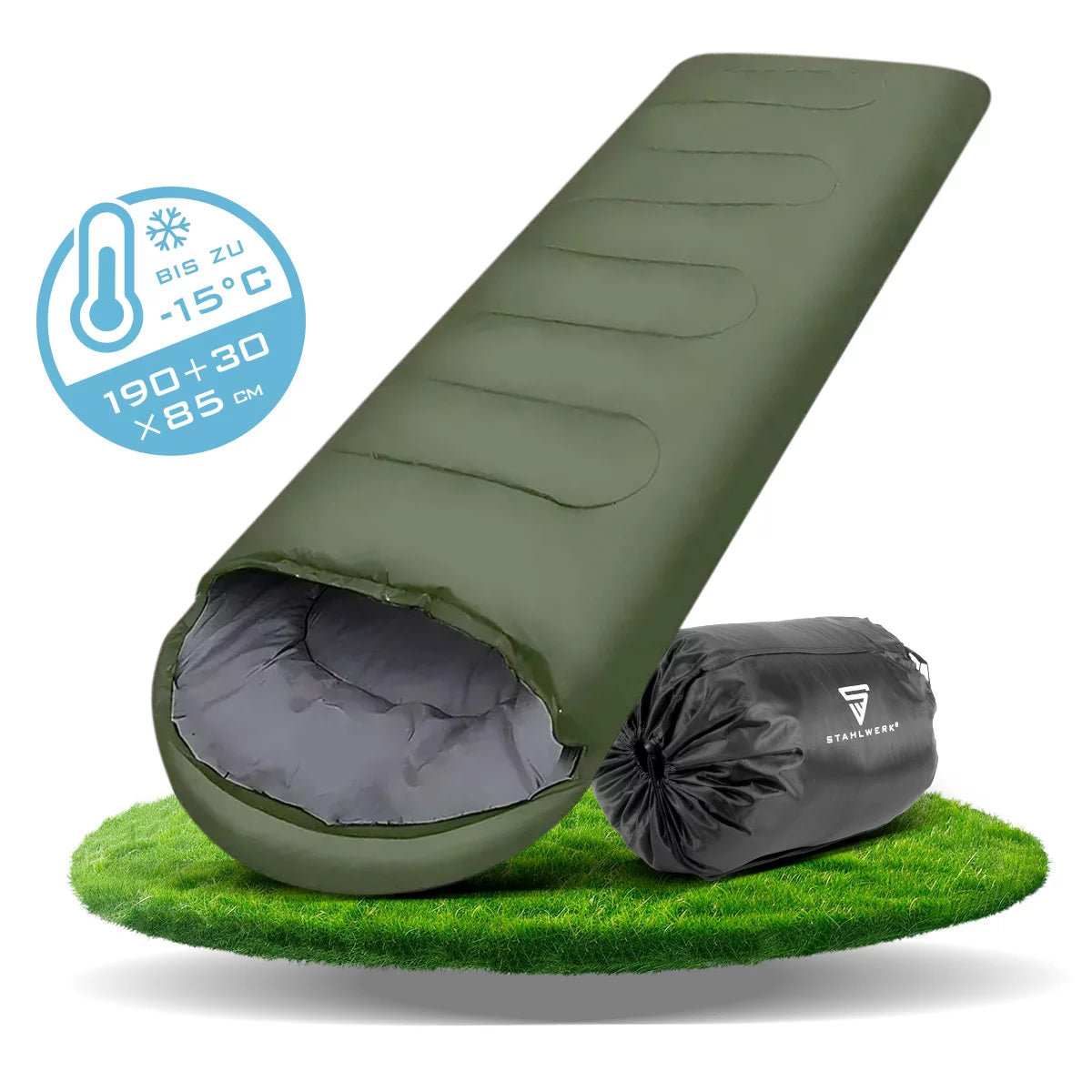 STAHLWERK Schlafsack SB-700 ST bis -15°C | Füllung 330g/m2 | Outdoorschlafsack | Campingschlafsack | Mumienschlafsack | Reiseschlafsack | Sommer- und Winterschlafsack | Trekking