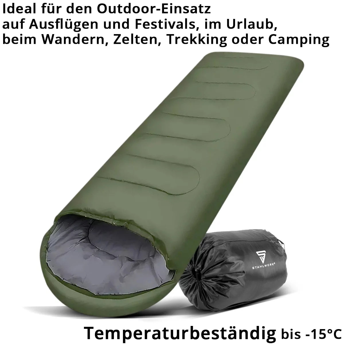STAHLWERK Schlafsack SB-700 ST bis -15°C | Füllung 330g/m2 | Outdoorschlafsack | Campingschlafsack | Mumienschlafsack | Reiseschlafsack | Sommer- und Winterschlafsack | Trekking