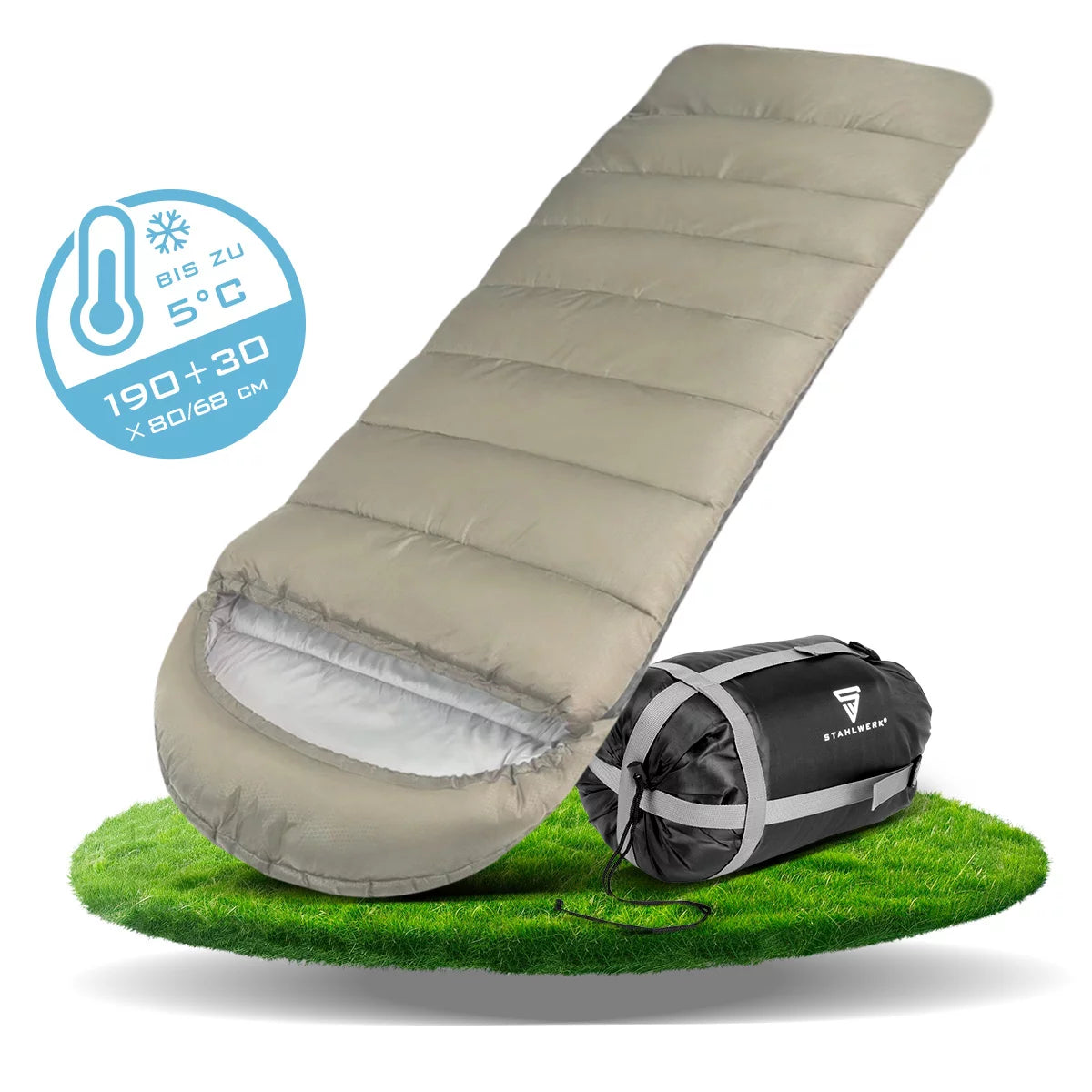 STAHLWERK sac de couchage SB-600 ST Sac de couchage d'extérieur léger jusqu'à 5°C | Remplissage 330g/m2 | Sac de couchage de camping | Sac de couchage momie | Sac de couchage de voyage | Sac de couchage trekking et randonnée