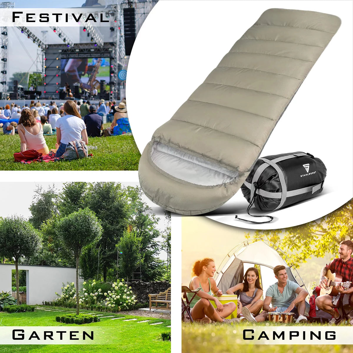 STAHLWERK sac de couchage SB-600 ST Sac de couchage d'extérieur léger jusqu'à 5°C | Remplissage 330g/m2 | Sac de couchage de camping | Sac de couchage momie | Sac de couchage de voyage | Sac de couchage trekking et randonnée
