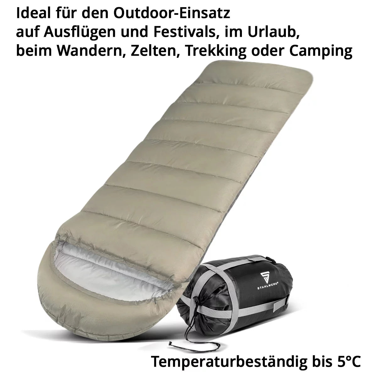 STAHLWERK sac de couchage SB-600 ST Sac de couchage d'extérieur léger jusqu'à 5°C | Remplissage 330g/m2 | Sac de couchage de camping | Sac de couchage momie | Sac de couchage de voyage | Sac de couchage trekking et randonnée