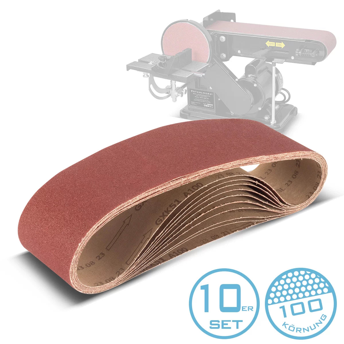 STAHLWERK sanding belt set of 10 915 x 100 mm with K100 grit universal sandpaper | Sanding belts | Abrasives for belt sanders and sanders