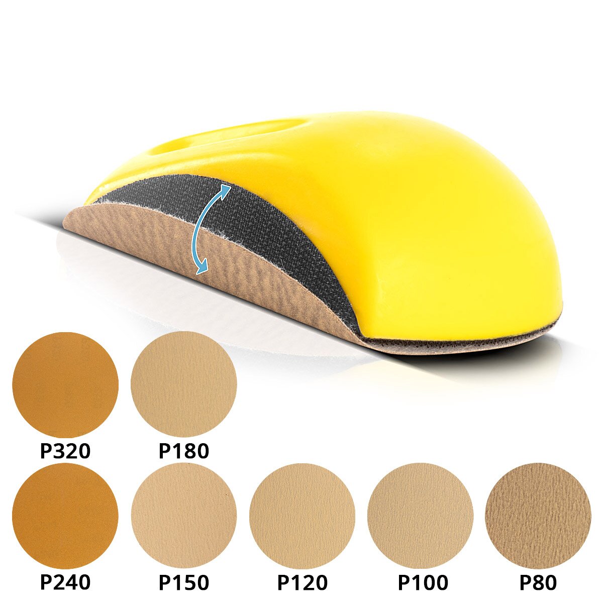 Juego de tacos de lijado manual STAHLWERK con P80 | P100 | P120 | P150 | P180 | P240 | Bloque de lijado de grano P320 | Esponja abrasiva | Lijadora manual de espuma de PU con abrasivo con velcro 85 x 125 mm