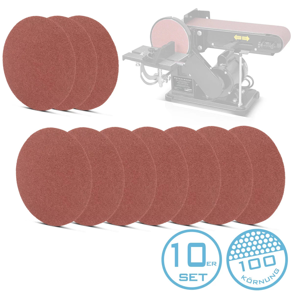 Juego de 10 discos de lijado STAHLWERK de 150 mm con plato de lijado de grano K100 | Abrasivos | Accesorios para lijadoras de disco y lijadoras