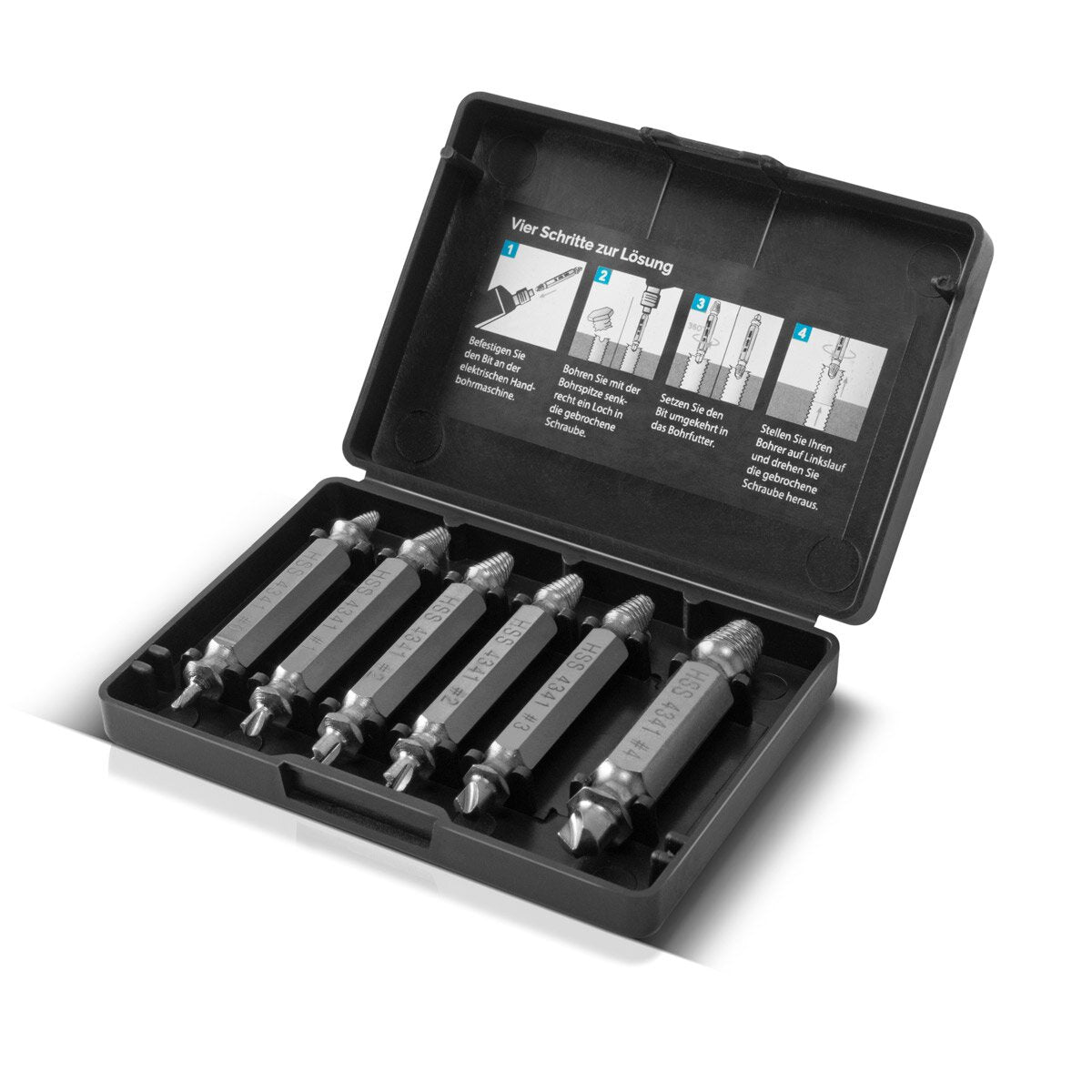 STAHLWERK left-hand extractor / screw remover / damaged screw extractor set of 6 / hardened HSS 4341 steel