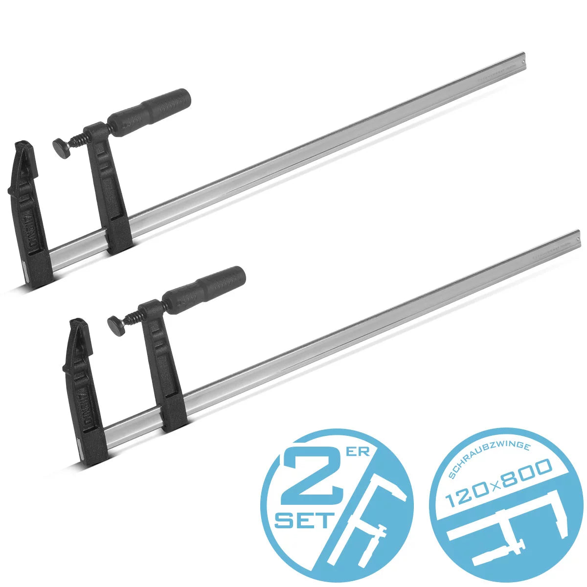 STAHLWERK Schraubzwinge 120x800 mm 2er Set | kraftvolle Klemmzwinge aus Stahl und Kunststoff | F-Zwinge zum Fixieren von Werkstücken |stabile Zwinge mit Spannweite 800 mm, Spanntiefe 120 mm