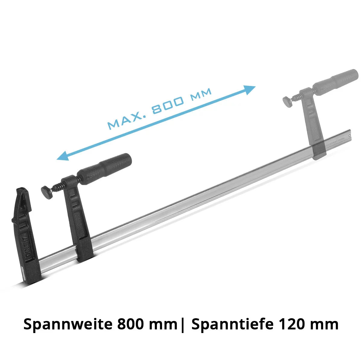 Morsetto a vite STAHLWERK 120x800 mm | potente morsetto in acciaio e plastica | Morsetto F per il fissaggio dei pezzi | Morsetto stabile con larghezza di serraggio di 800 mm, profondità di serraggio di 120 mm