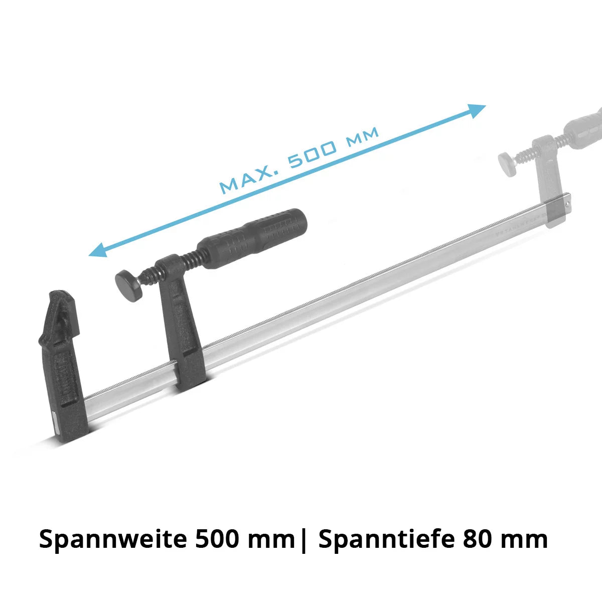 STAHLWERK Schraubzwinge 80x500 mm | kraftvolle Klemmzwinge aus Stahl und Kunststoff | F-Zwinge zum Fixieren von Werkstücken |stabile Zwinge mit Spannweite 500 mm, Spanntiefe 80 mm