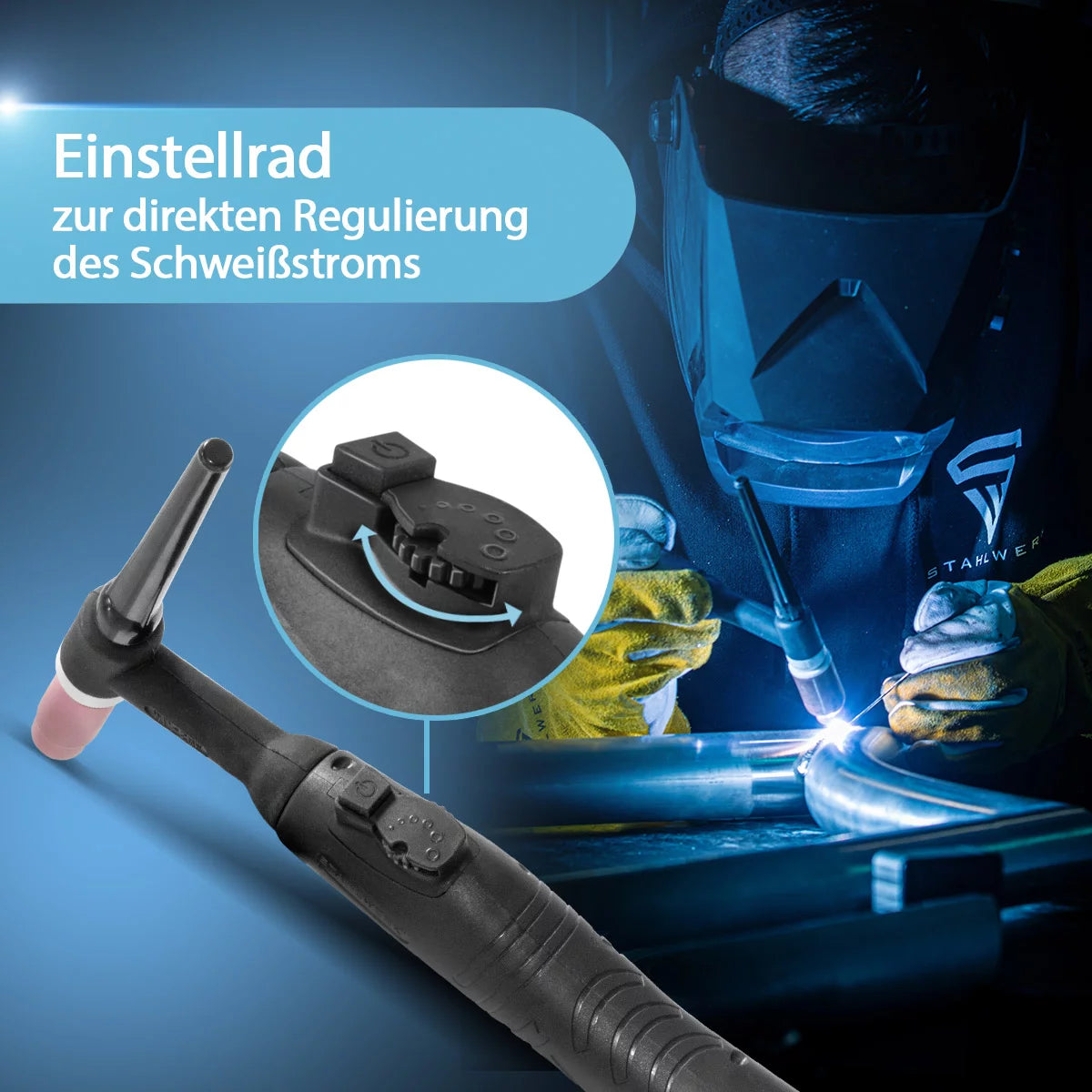 Saldatrice a gas inerte STAHLWERK AC/DC TIG 200 Puls Pro Touch | Convertitore IGBT da 200 A | Funzione ARC/MMA | Archiviazione lavori | Funzione pulsata e spot adatta per alluminio e lamiere sottili