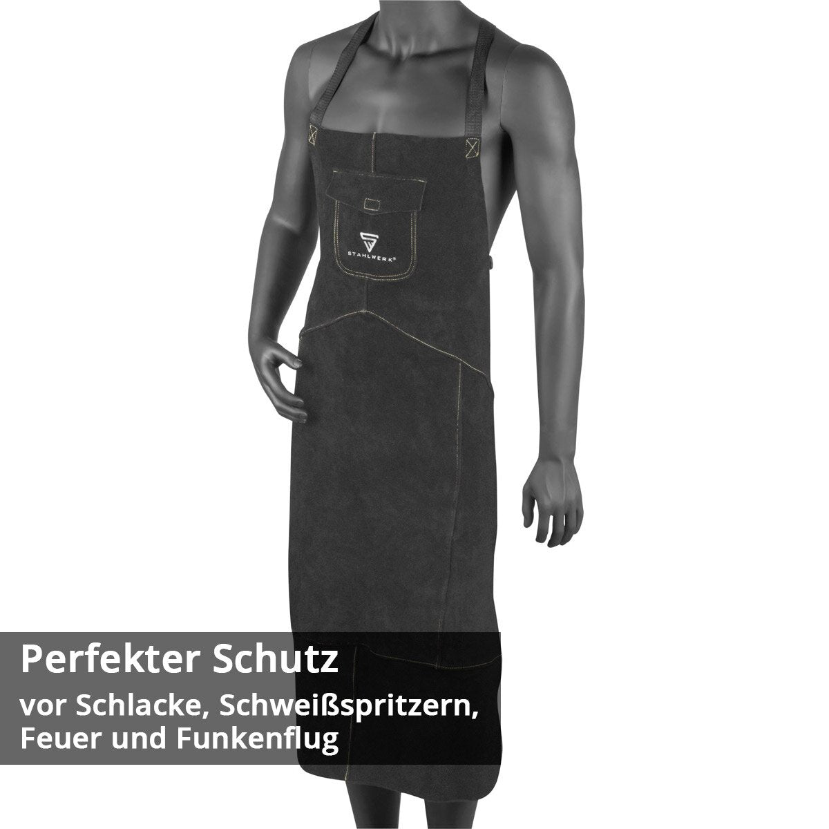 STAHLWERK Schweißerschürze | Schutzschürze | Lederschürze | Schmiedeschürze | Arbeitsschürze | Werkstattschürze | Schweißschürze aus hochwertigem Spaltleder zum Schweißen und Plasmaschneiden
