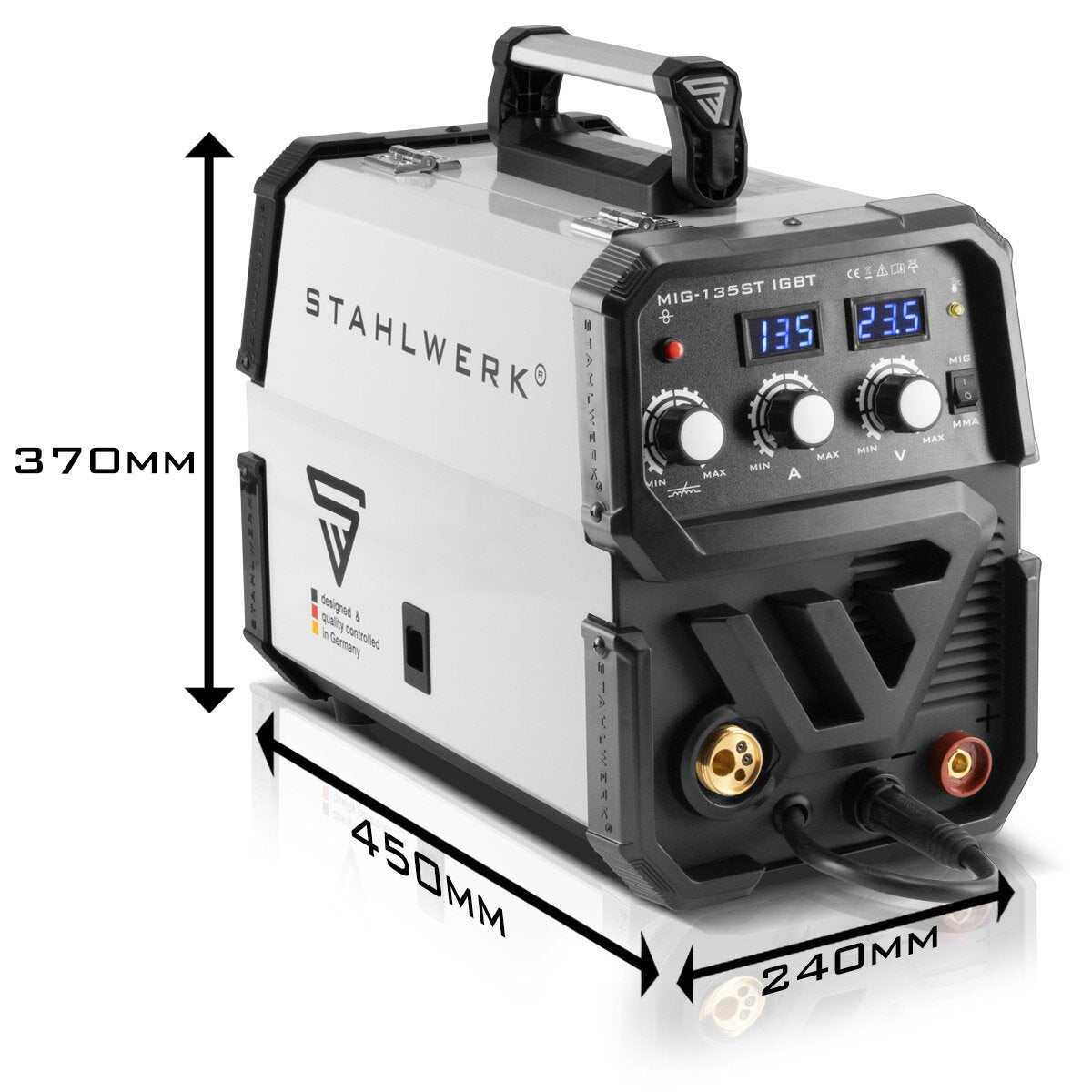 Máquina de soldar STAHLWERK MIG MAG 135 ST IGBT / máquina de soldar con gas protector con alimentación de alambre sinérgica y 135 amperios reales / máquina de soldar combinada