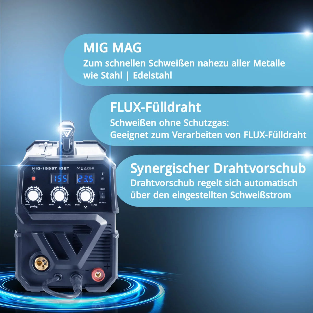 Soldadora STAHLWERK MIG MAG 155 ST IGBT con alimentación de hilo sinérgica y 155 amperios reales / soldadora de gas inerte con MMA / E-hand