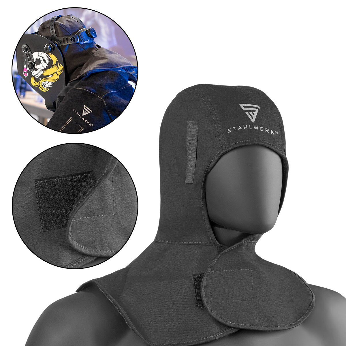 Cagoule de soudage STAHLWERK | Chapeau de soudeur | Casque de soudage | Capuchon de soudage | Masque de soudeur | Vêtements de protection ignifuges pour le soudage et le coupage plasma
