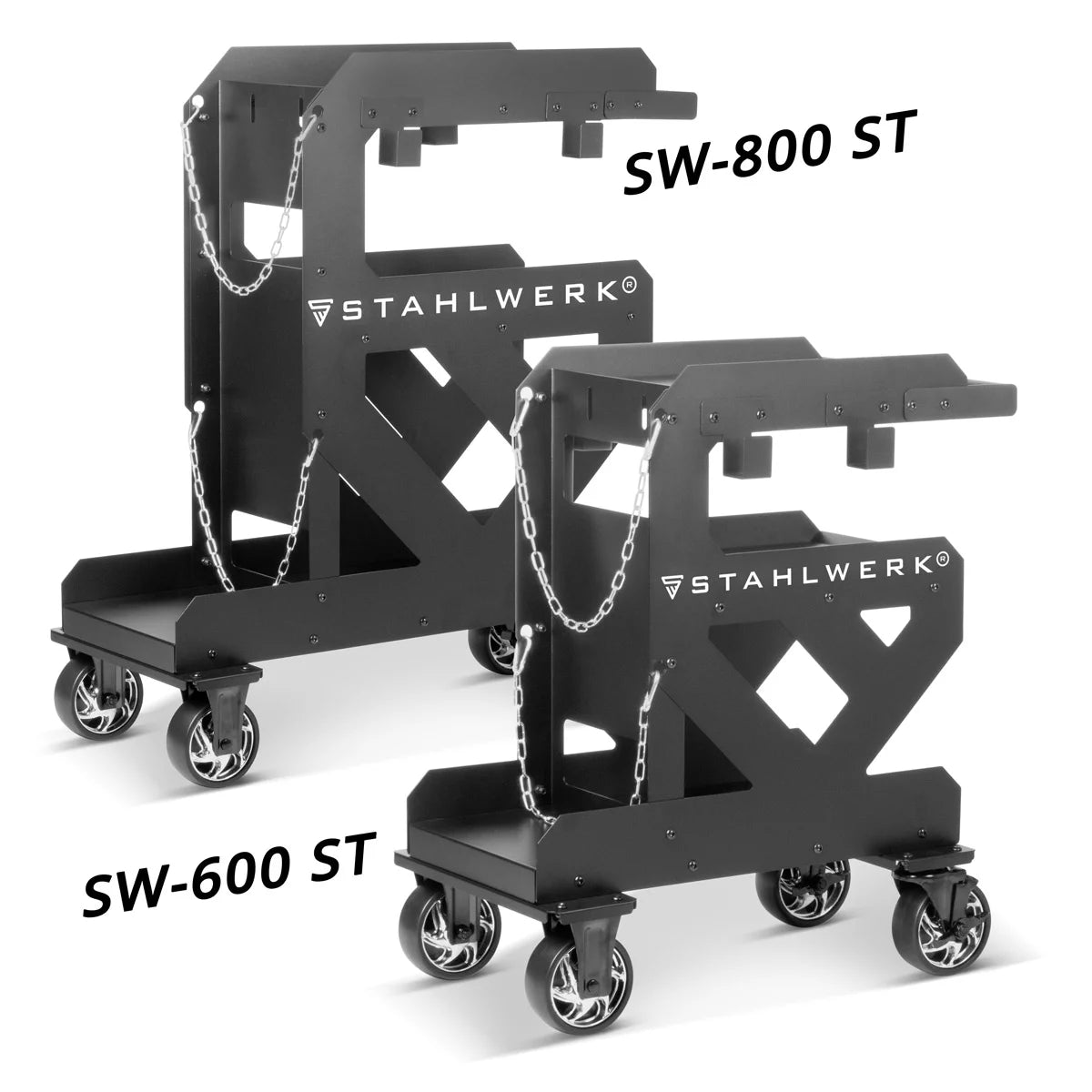 Carrello per saldatura STAHLWERK SW-800-ST con spessore parete 1,5 mm | Rulli in gomma a lunga durata | Carrello per attrezzature per saldatrici e tagliatrici al plasma con supporti per cavi e tubi flessibili e lucchetti a catena per bombole di gas