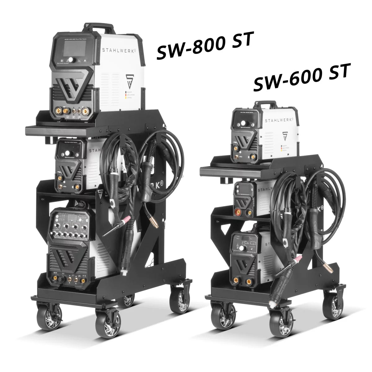Carrello per saldatura STAHLWERK SW-800-ST con spessore parete 1,5 mm | Rulli in gomma a lunga durata | Carrello per attrezzature per saldatrici e tagliatrici al plasma con supporti per cavi e tubi flessibili e lucchetti a catena per bombole di gas