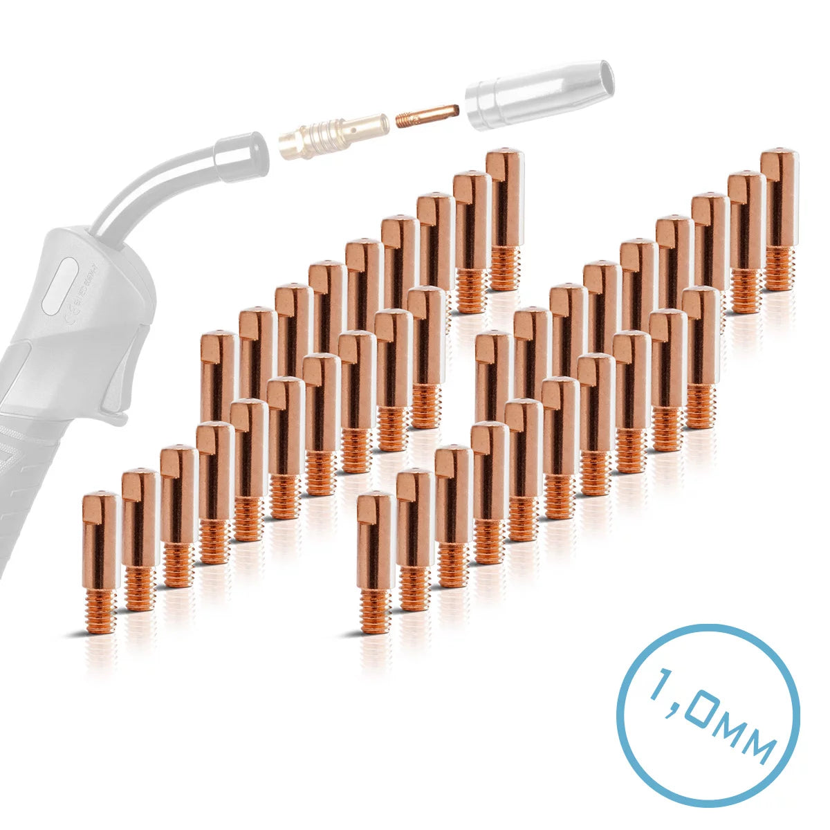 STAHLWERK Set da 40 AK15 | MB15| AK14 | MB14 consigli di contatto | Ugelli a contatto M6x25 in 1,0 mm Set parti soggette ad usura MIG MAG | Accessori di saldatura per torce di saldatura