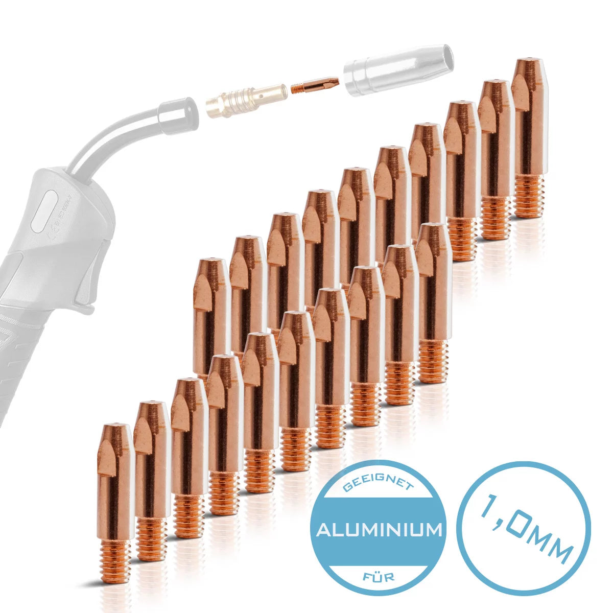 STAHLWERK 40er Set AK25 | MB25 | KD24 | MB24 Stromdüsen | Kontaktdüsen für Aluminium M6x28 in 1,0 mm MIG MAG Verschleißteile Set | Schweißzubehör für Schweißbrenner