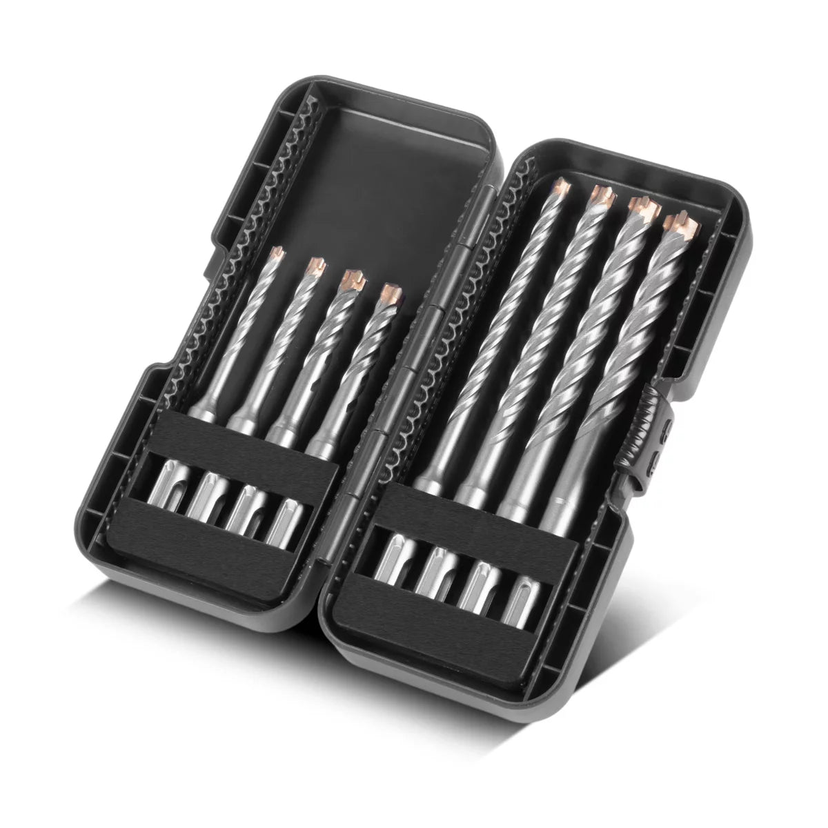 STAHLWERK SDS-Plus drill bit 8-piece set with box | Diameter 5-12 mm | Cross cutting edge and double helix | Lengths 110-160 mm | Stone drill and concrete drill for SDS-Plus holder 10 mm | Strong and precise