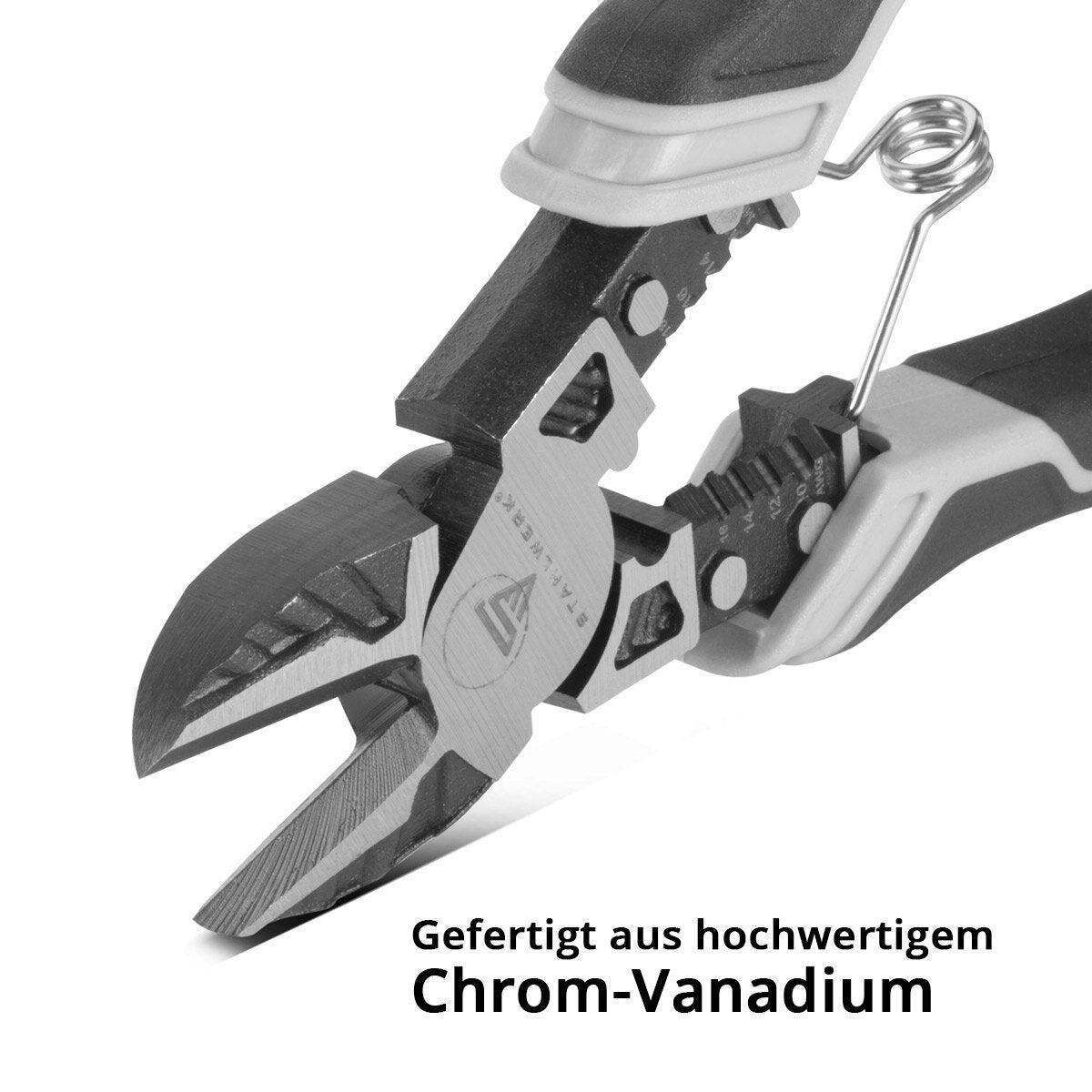 STAHLWERK Seitenschneider | Kombizange | Multifunktionszange | Abisolierzange | Crimpzange aus hochwertigem Chrom-Vanadium