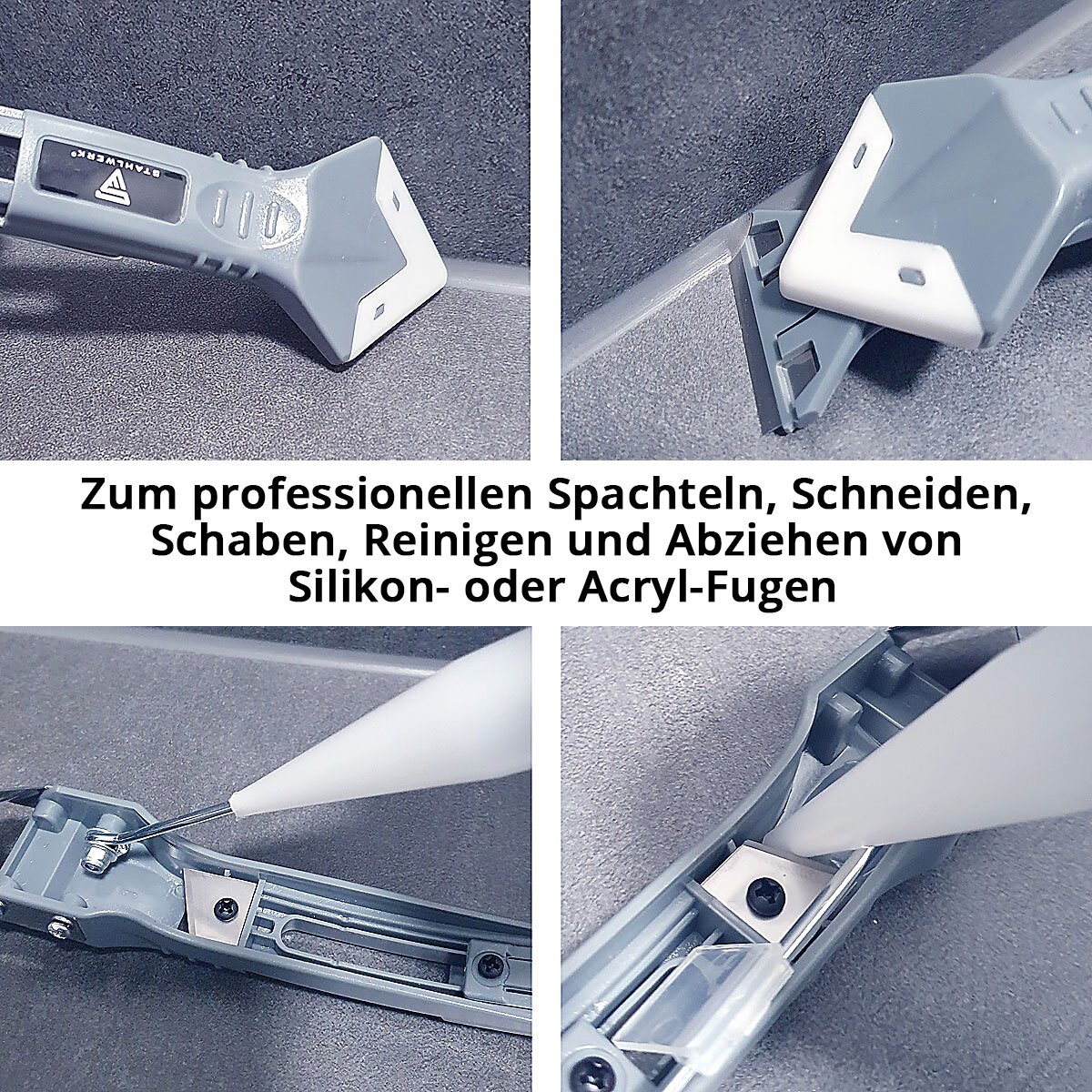 STAHLWERK Silikon-Pistole SP-600 ST mit Silikon-Spachtel 600 ml Aluminium-Kartuschenpresse | Kartuschenpistole inklusive Silikon-Schaber | Fugenabzieher | Fugenglätter | Silikon-Entferner