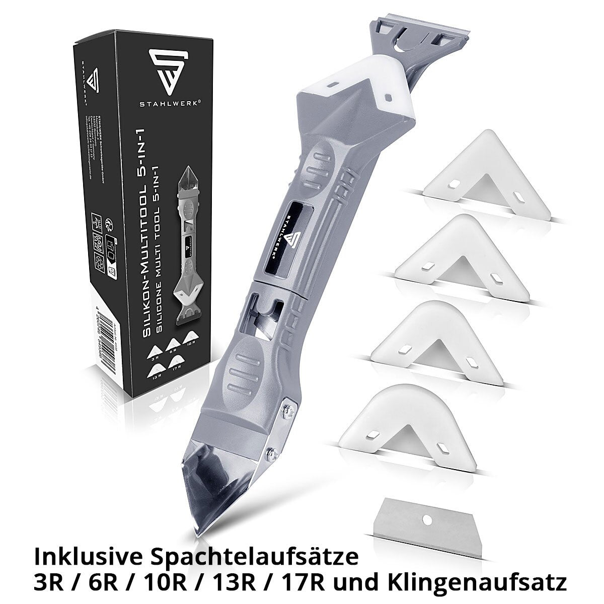 STAHLWERK Pistola de silicona SP-600 ST con espátula de silicona Prensa de cartucho de aluminio de 600 ml | Pistola para calafatear con raspador de silicona | Extractor de juntas | Alisador de articulaciones | removedor de silicona