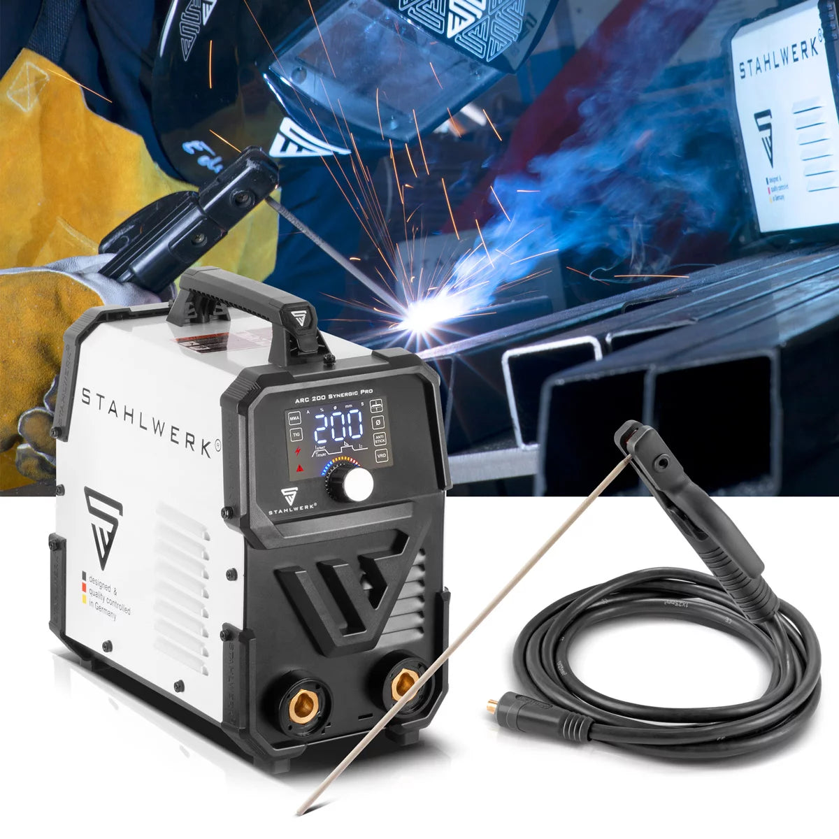 Poste de soudage à électrode STAHLWERK ARC 200 Synergic Pro, MMA entièrement synergique | E-main | Onduleur Lift-TIG avec 200 ampères et technologie IGBT