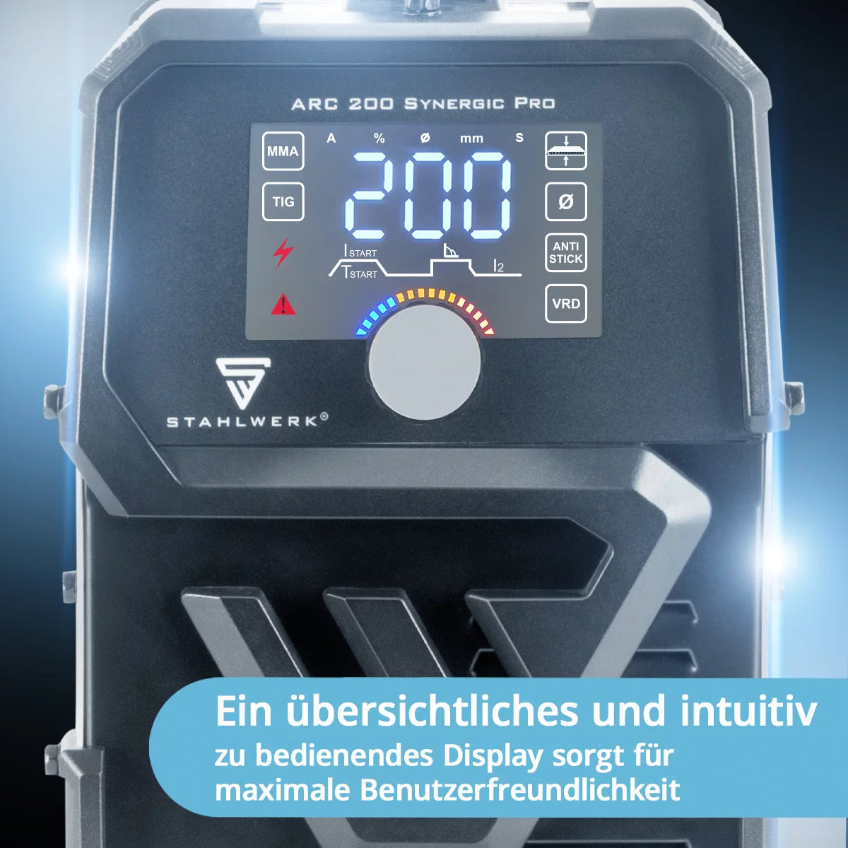 Poste de soudage à électrode STAHLWERK ARC 200 Synergic Pro, MMA entièrement synergique | E-main | Onduleur Lift-TIG avec 200 ampères et technologie IGBT