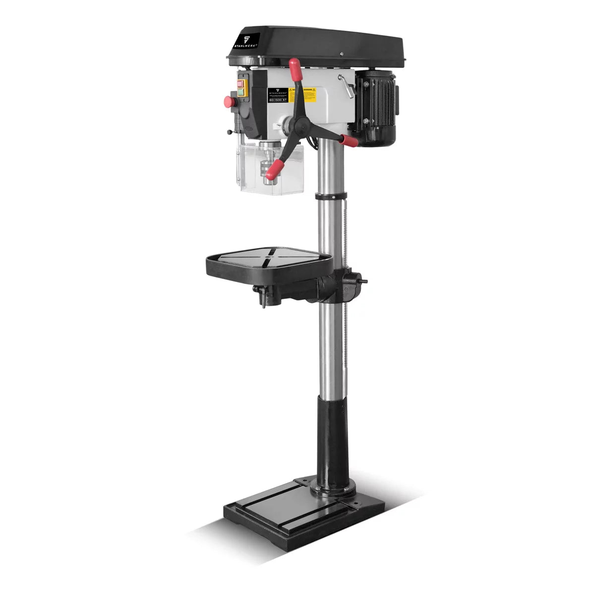 Taladradora de columna STAHLWERK BD-1500 ST | Potente taladro de columna de 1500 vatios para aficionados al bricolaje y la construcción metálica | Diámetro de perforación Ø 20 mm | 150 - 2.450 rpm | Mesa de perforación robusta y base de metal