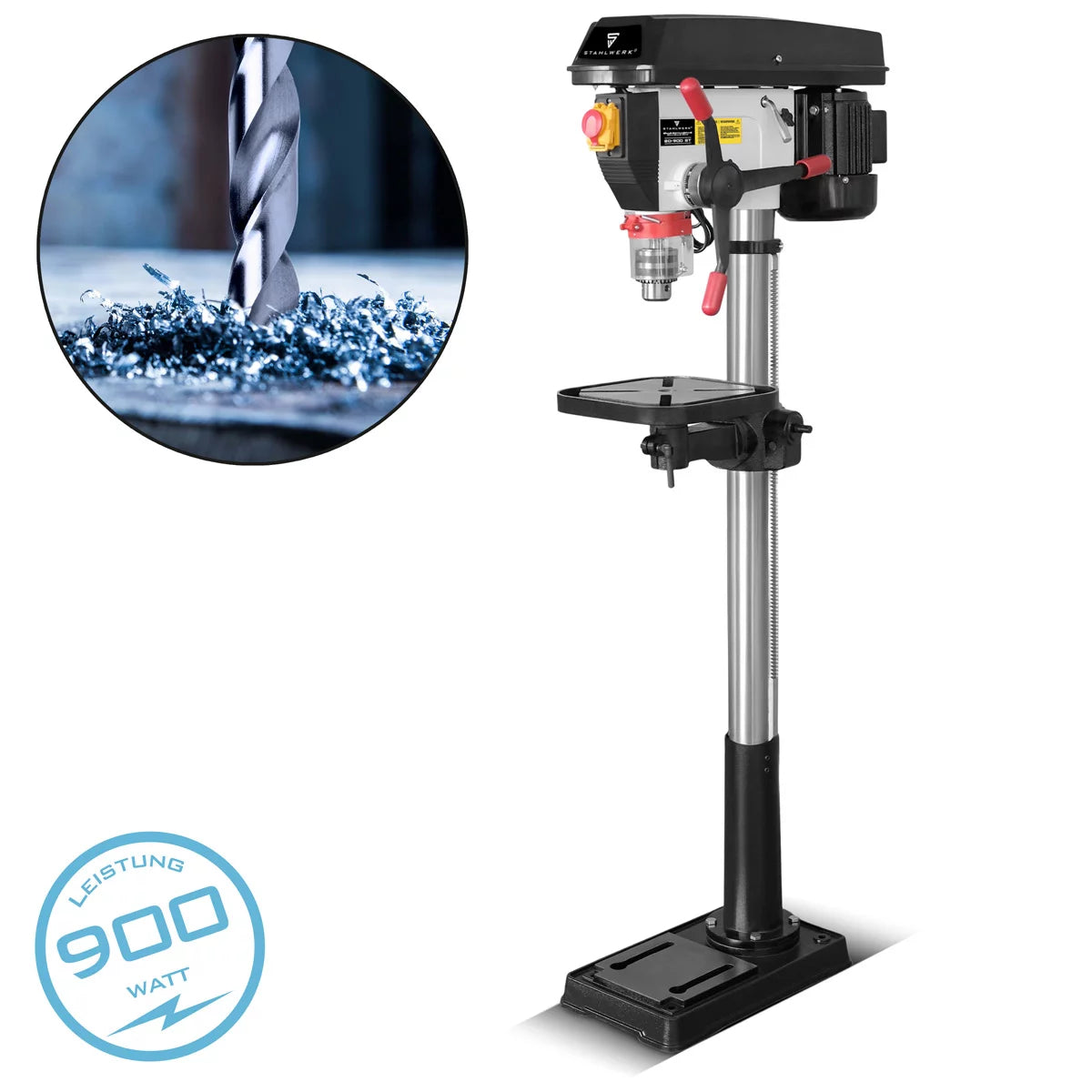 Taladradora de columna STAHLWERK BD-900 ST | Potente taladro de columna de 900 vatios para aficionados al bricolaje y la construcción metálica | Diámetro de perforación Ø 20 mm | 280 - 2.380 rpm | Mesa de perforación robusta y base de metal