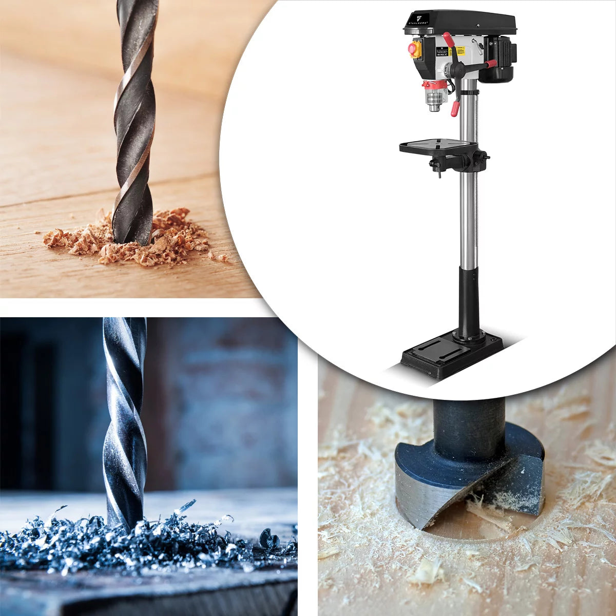 Taladradora de columna STAHLWERK BD-900 ST | Potente taladro de columna de 900 vatios para aficionados al bricolaje y la construcción metálica | Diámetro de perforación Ø 20 mm | 280 - 2.380 rpm | Mesa de perforación robusta y base de metal