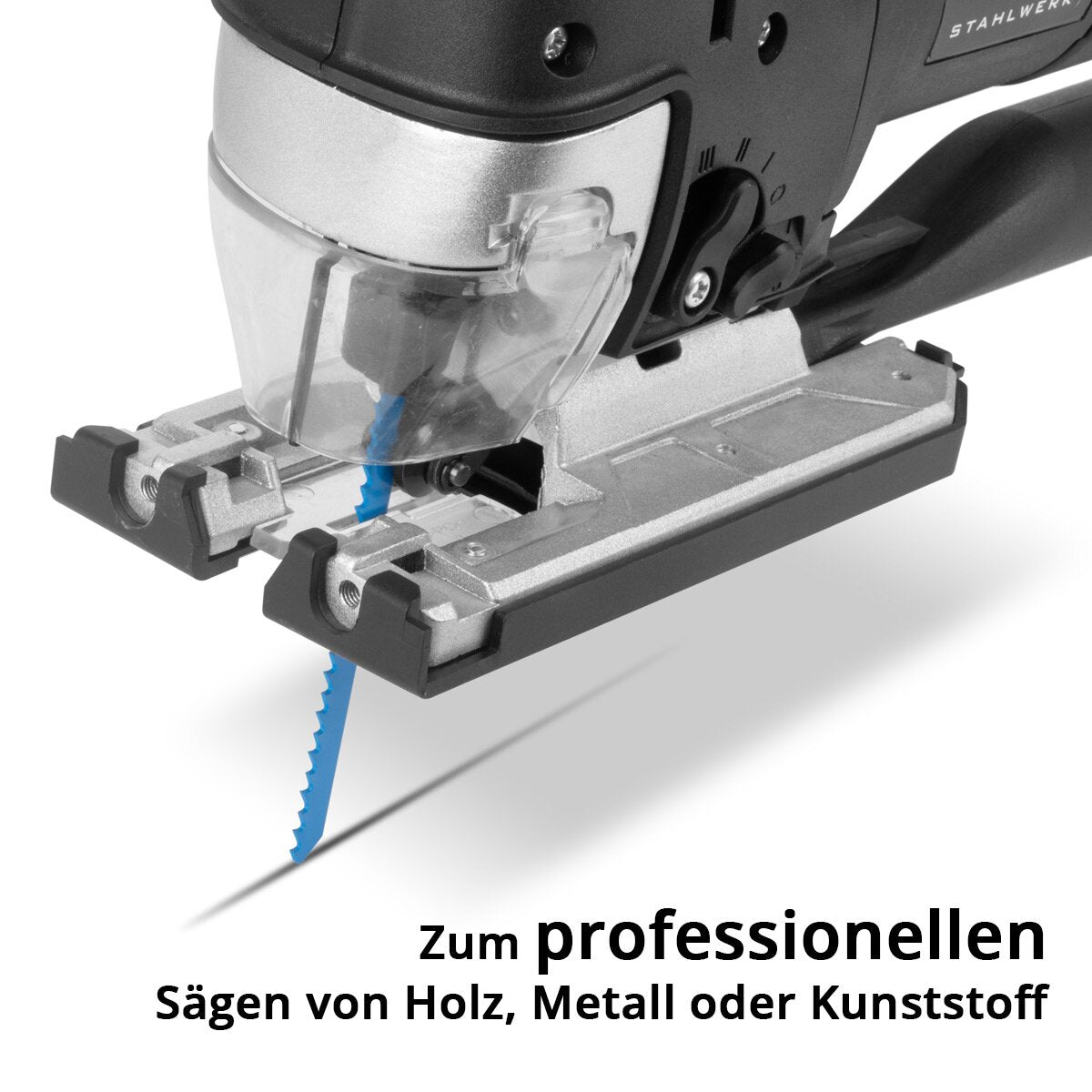 STAHLWERK Stichsäge JSB-750 ST mit 700 W, 600 - 2.800 U/min und 45° Neigungswinkel elektrische Säge | Pendelhubsäge | Pendelhubstichsäge mit Führungsschiene zum Sägen von Holz, Metall und Kunststoff