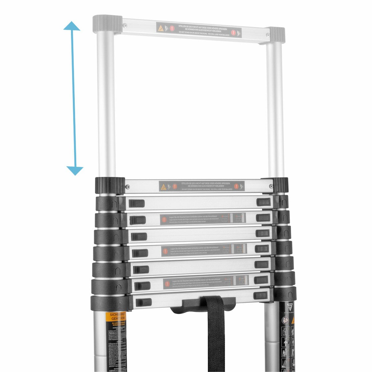 STAHLWERK telescopic ladder TL-260 ST with 150 kg load capacity and 2.60 m maximum length, extendable aluminum ladder | Leaning ladder | Rung ladder with non-slip rungs including 7-year manufacturer's guarantee
