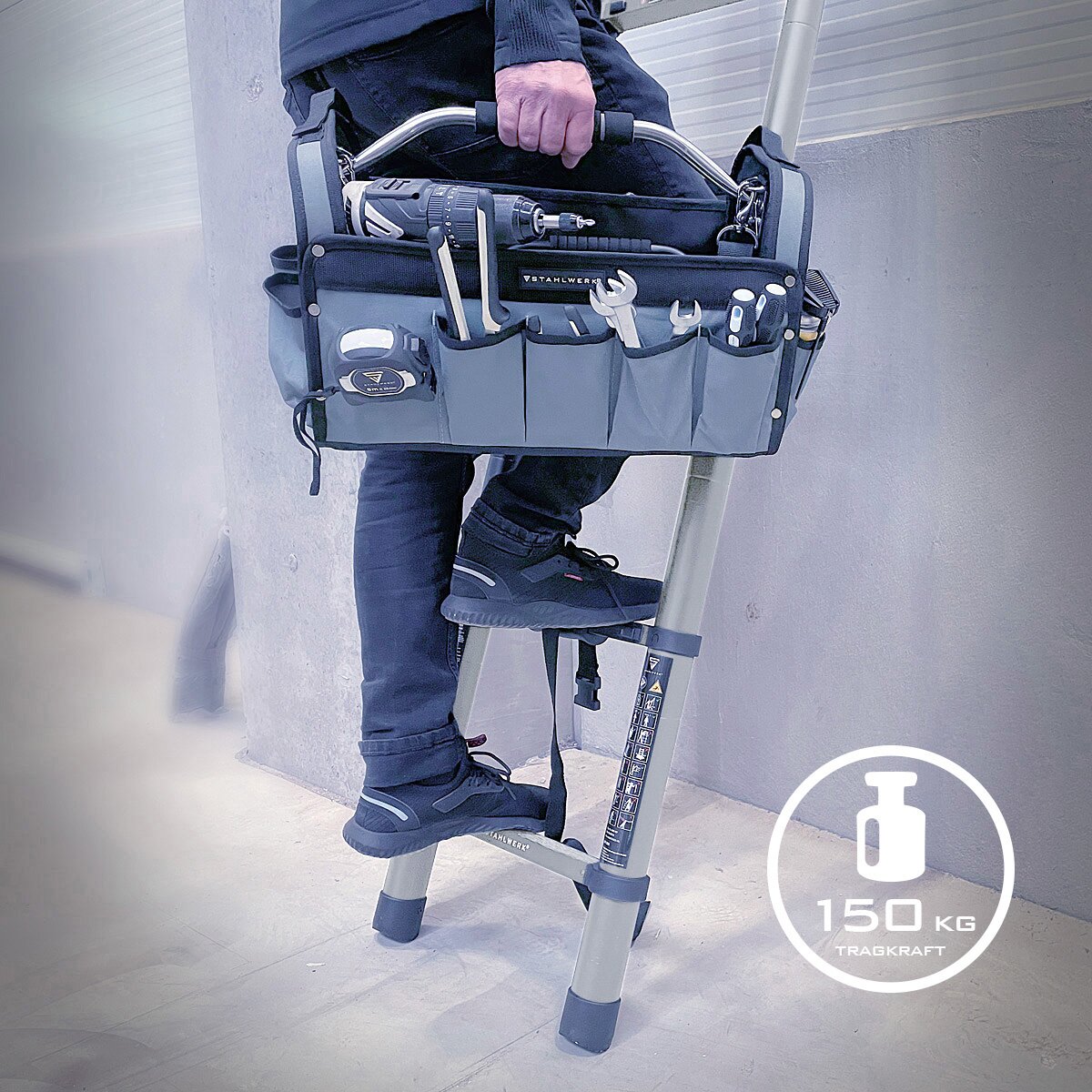 STAHLWERK telescopic ladder TL-260 ST with 150 kg load capacity and 2.60 m maximum length, extendable aluminum ladder | Leaning ladder | Rung ladder with non-slip rungs including 7-year manufacturer's guarantee