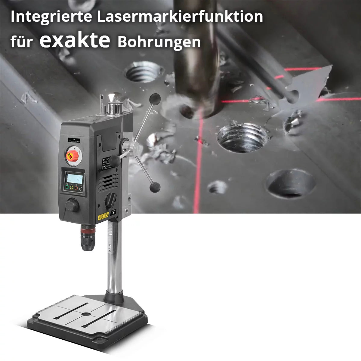 STAHLWERK MBD-800 ST Tischbohrmaschine mit Positionslaser | 800 W Ständerbohrmaschine | 200 - 2.500 U/min | Schnellspannbohrfutter 1,5 - 13mm | Säulenbohrmaschine mit 90 mm Bohrhub | Digitaldisplay