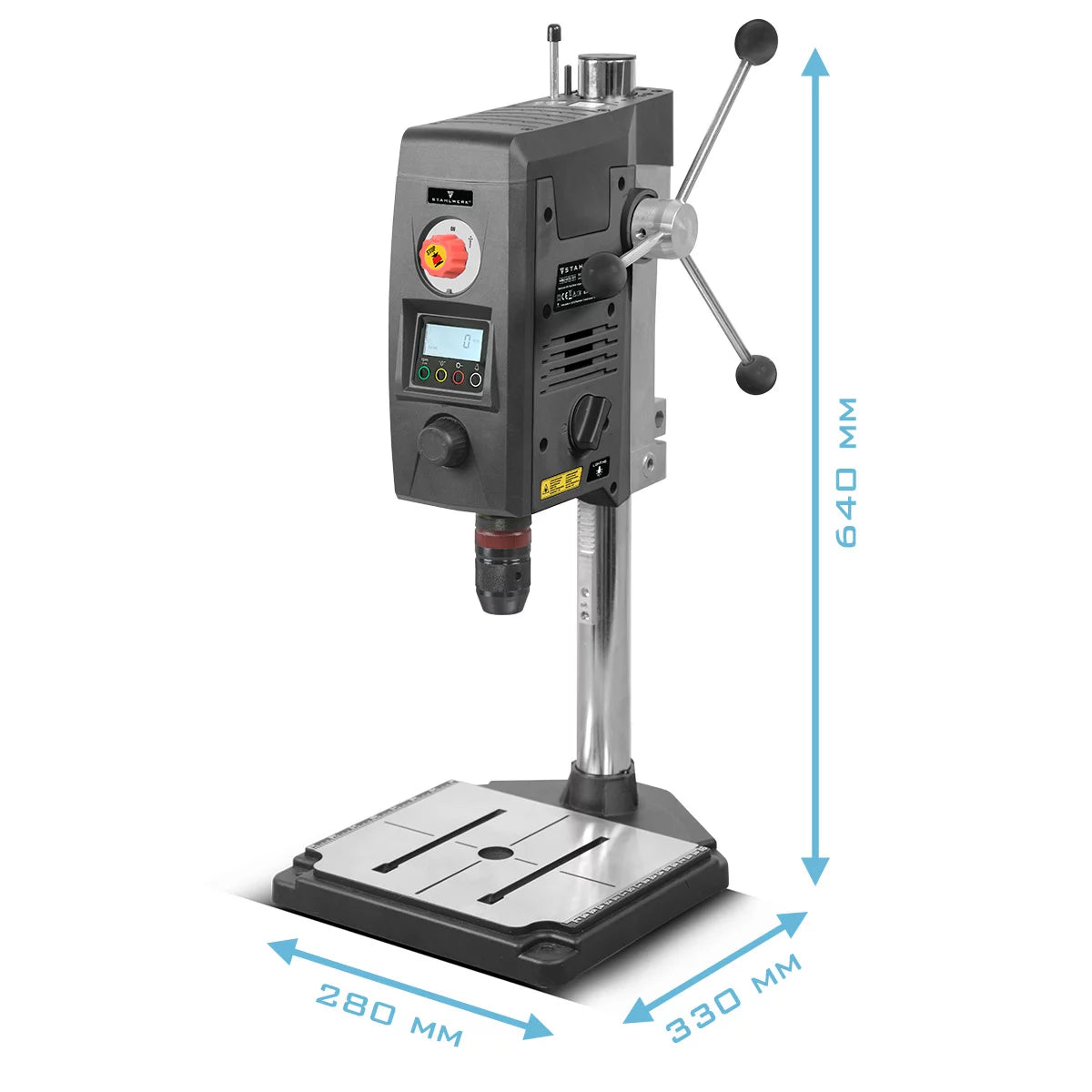 STAHLWERK MBD-800 ST Tischbohrmaschine mit Positionslaser | 800 W Ständerbohrmaschine | 200 - 2.500 U/min | Schnellspannbohrfutter 1,5 - 13mm | Säulenbohrmaschine mit 90 mm Bohrhub | Digitaldisplay