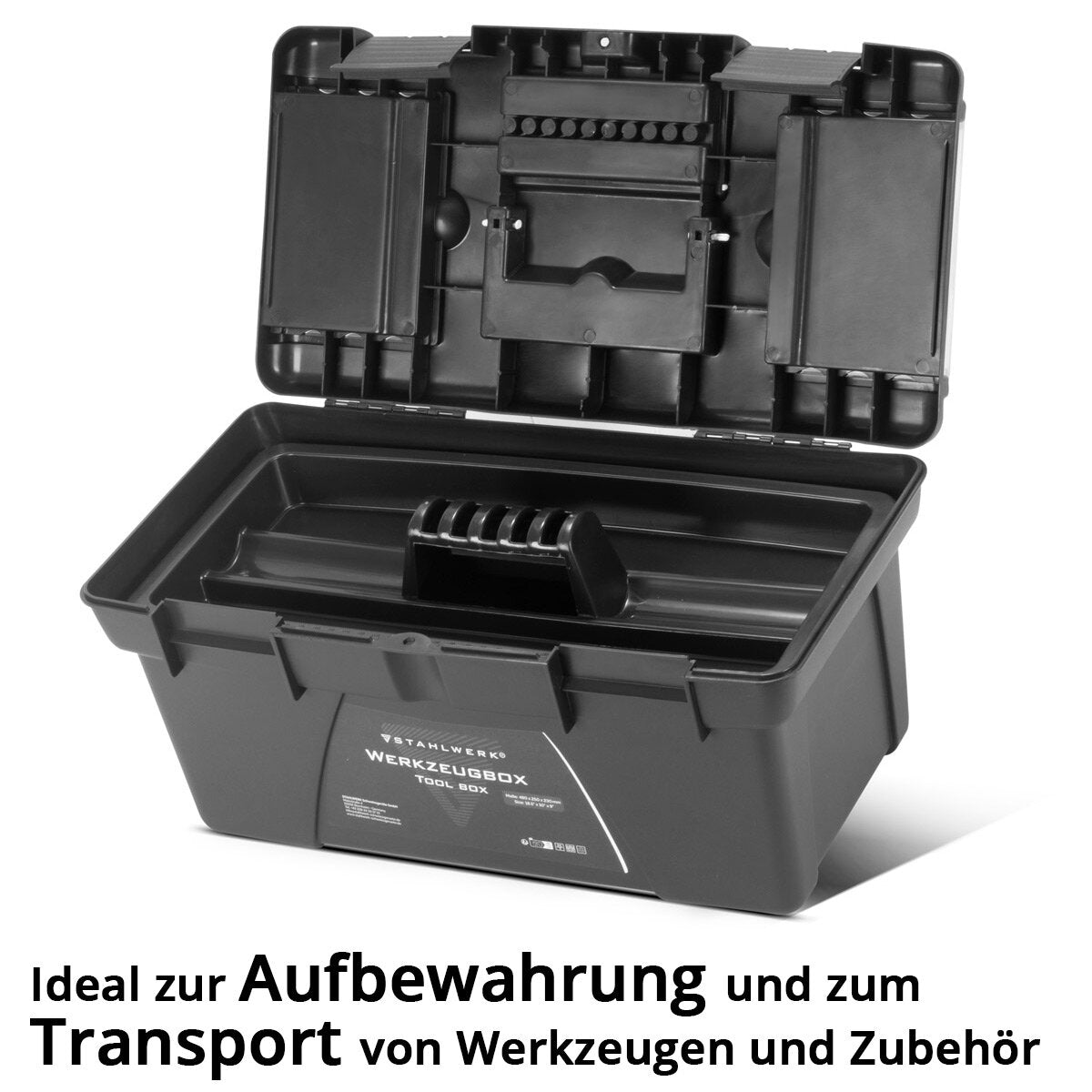 STAHLWERK Toolbox Set mit 5 leeren Werkzeugkisten | Werkzeugbox | Werkzeugkoffer | Werkzeugkasten | Werkzeug-Organizer | 5 in 1 Modul-System mit integrierten Sortimentsboxen