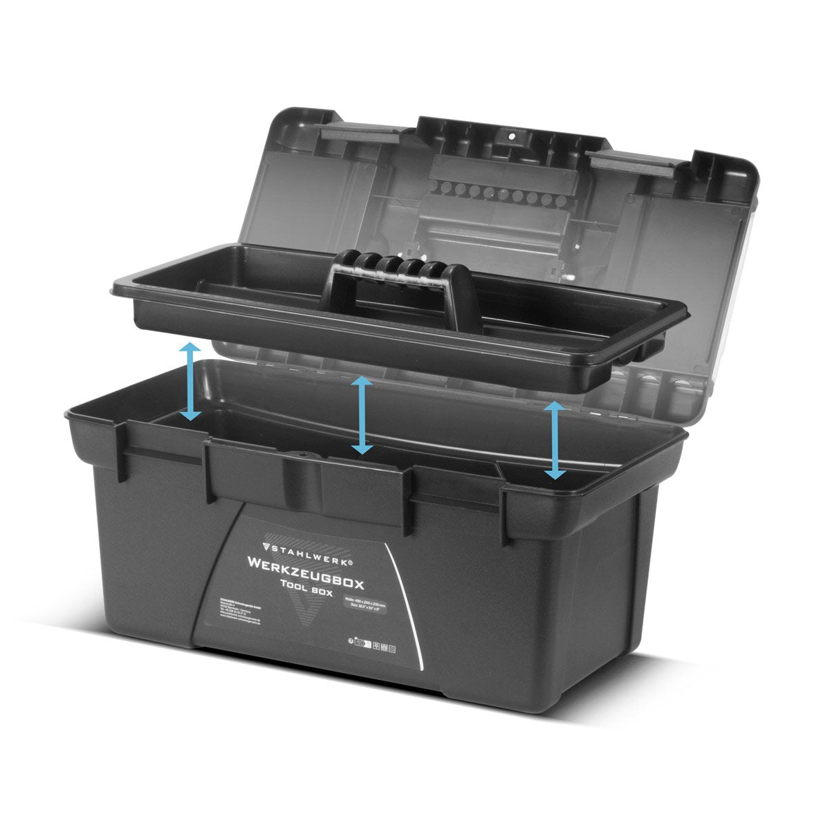 STAHLWERK Toolbox Set mit 5 leeren Werkzeugkisten | Werkzeugbox | Werkzeugkoffer | Werkzeugkasten | Werkzeug-Organizer | 5 in 1 Modul-System mit integrierten Sortimentsboxen